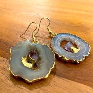 Gemstone Quartz Geode Drop Earrings